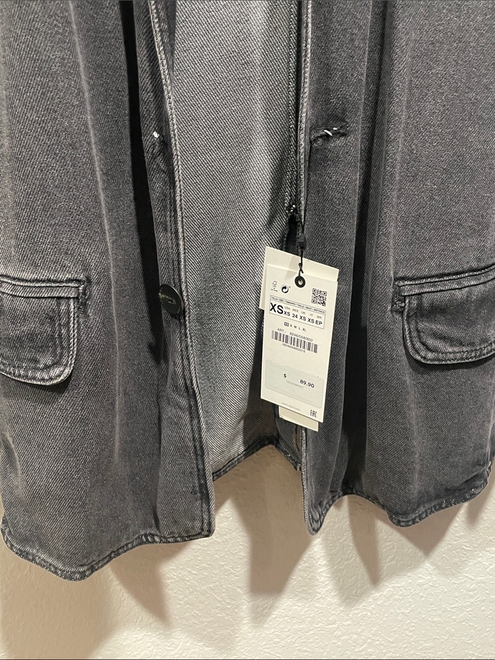 ZARA Washed Gray Denim Blazer Jacket - Picture 2 of 3